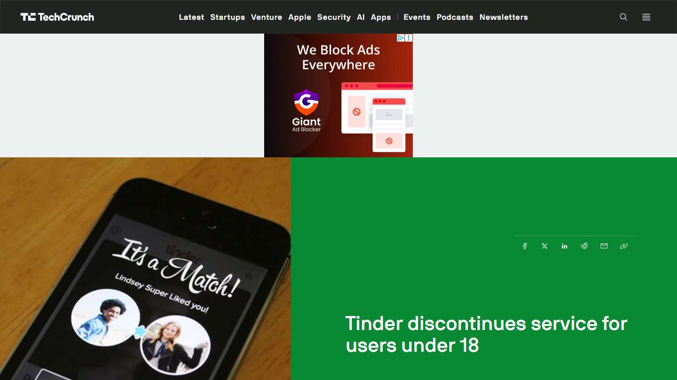 Tinder discontinues service for users under 18 | TechCrunch