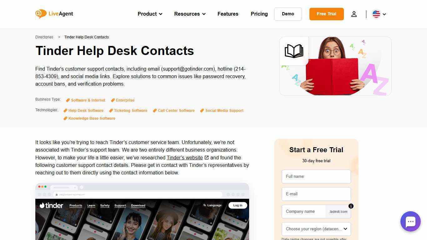 Tinder Help Desk Contacts - LiveAgent