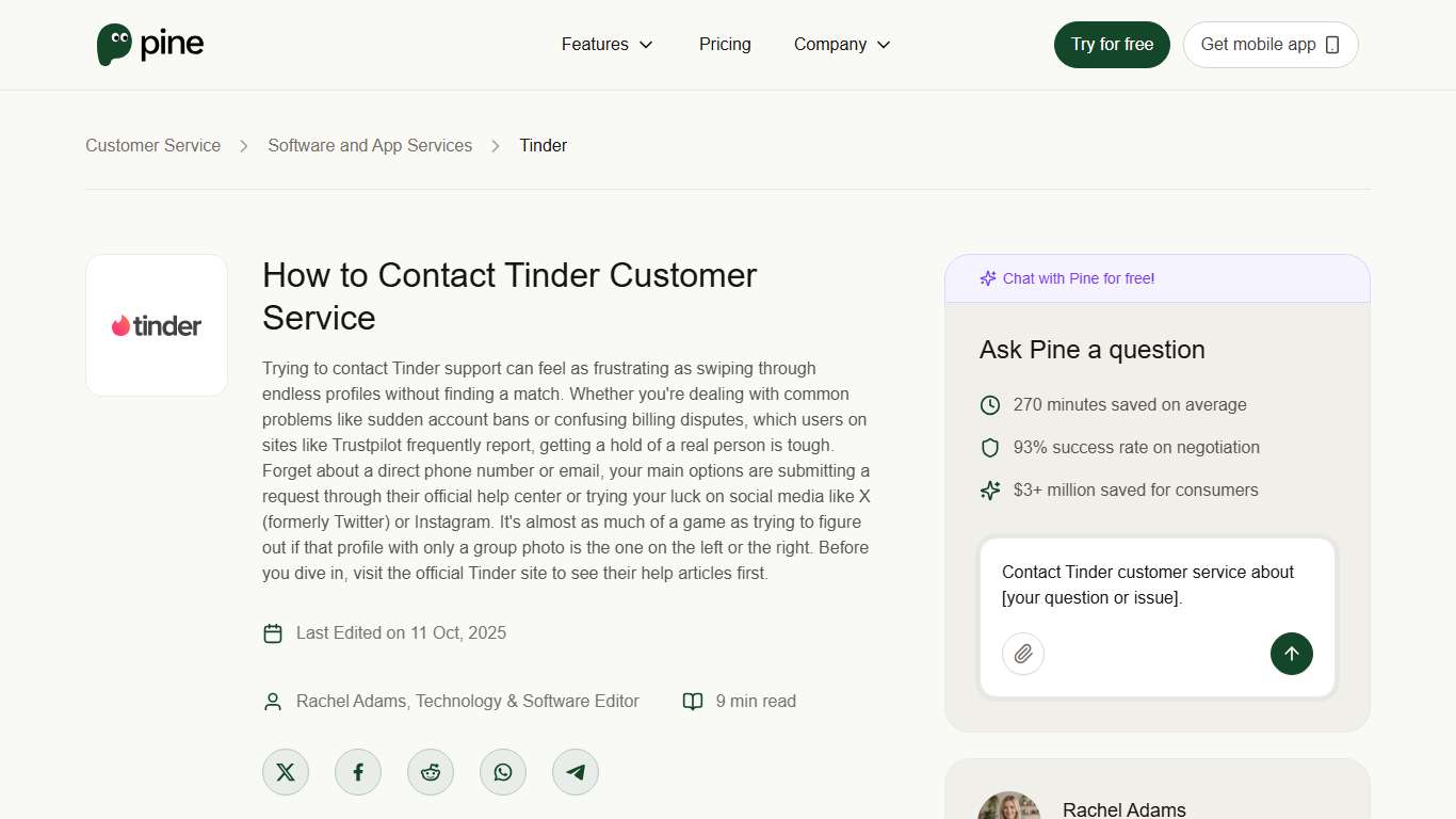 How to Contact Tinder Customer Service | Pine AI