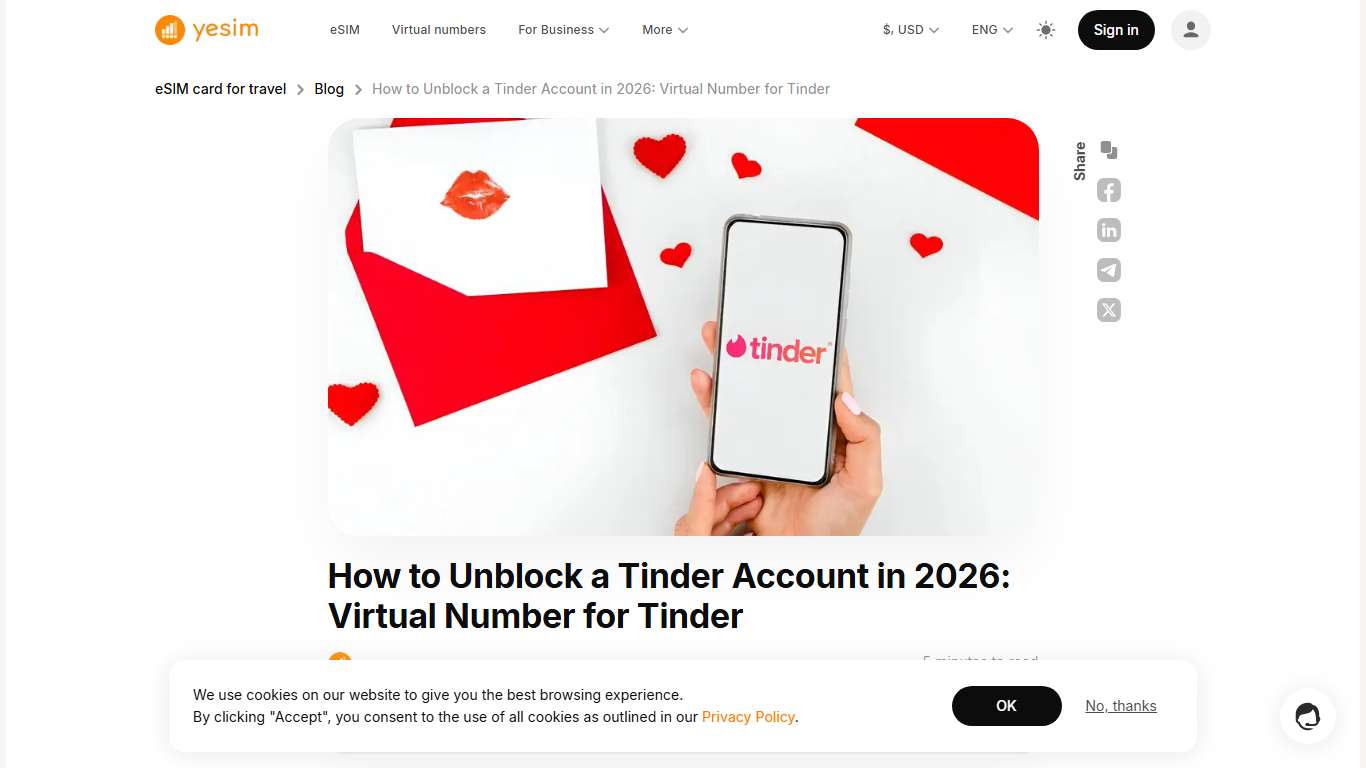 How to Unblock a Tinder Account in 2026: Virtual Number for Tinder - Yesim